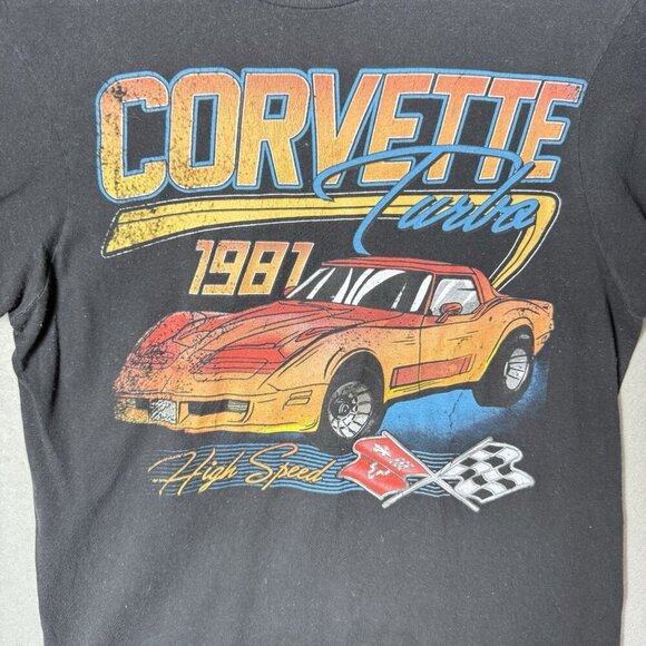 Corvette Chevy Turbo 1981 Car Graphic Tee Shirt Black Size M - Picture 3 of 6